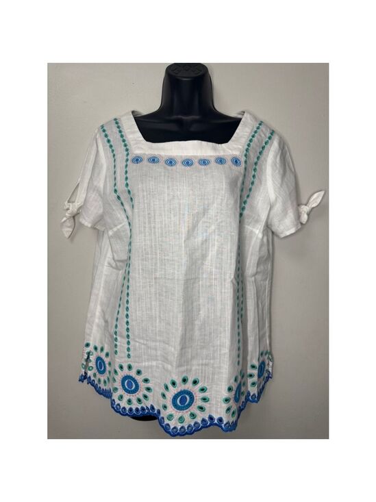 Talbots Tops - Women's Talbots Top Size M Linen/Cotton Blend White Embroidered